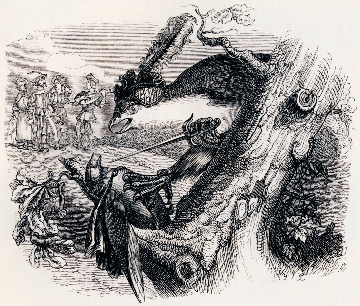 Der Milan und die Nachtigall - Fabeln von La Fontaine von Grandville