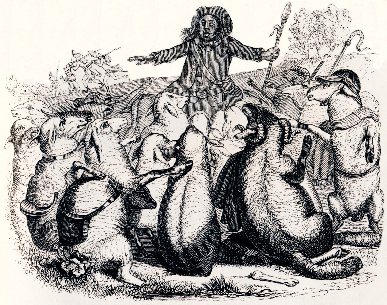 Der Hirte und seine Herde - Fabeln von La Fontaine von Grandville