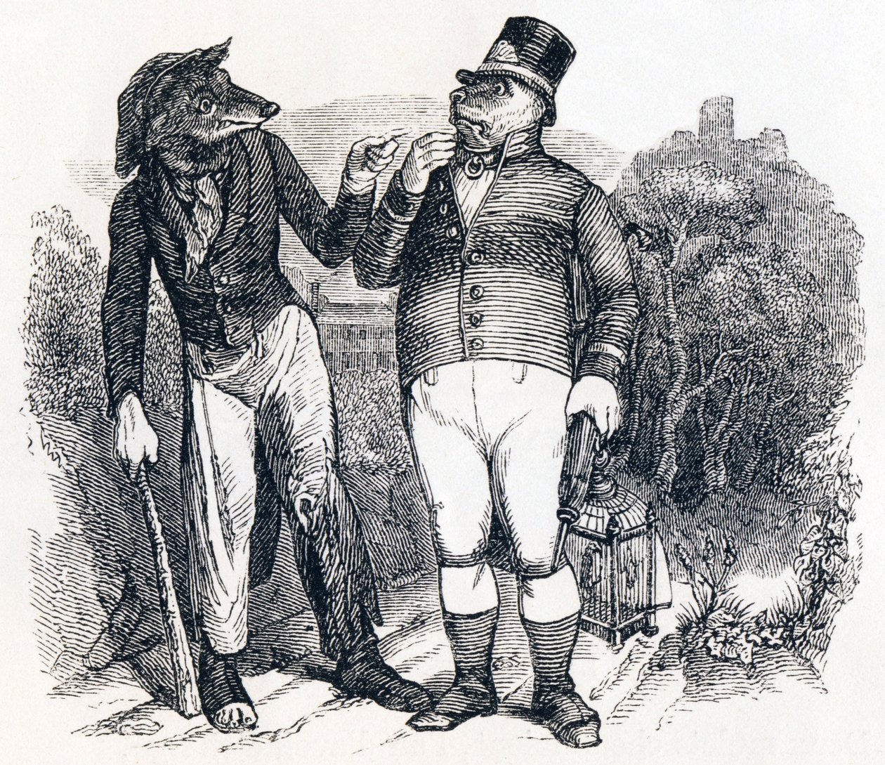 Der Wolf und der Hund - Fabeln von La Fontaine von Grandville