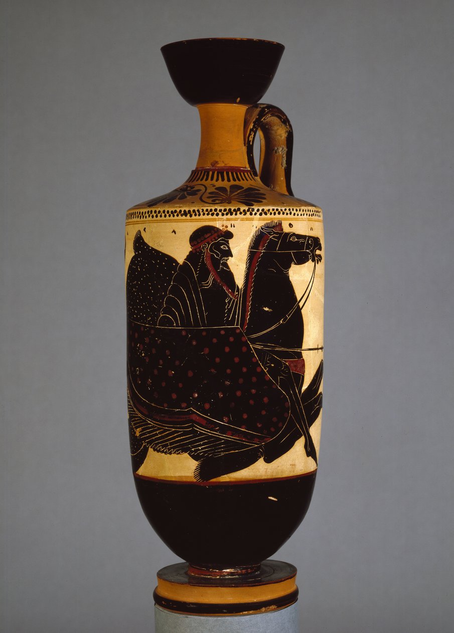 Attische schwarzfigurige Lekythos, die Poseidon darstellt, 6.-5. Jahrhundert v. Chr. von Greek