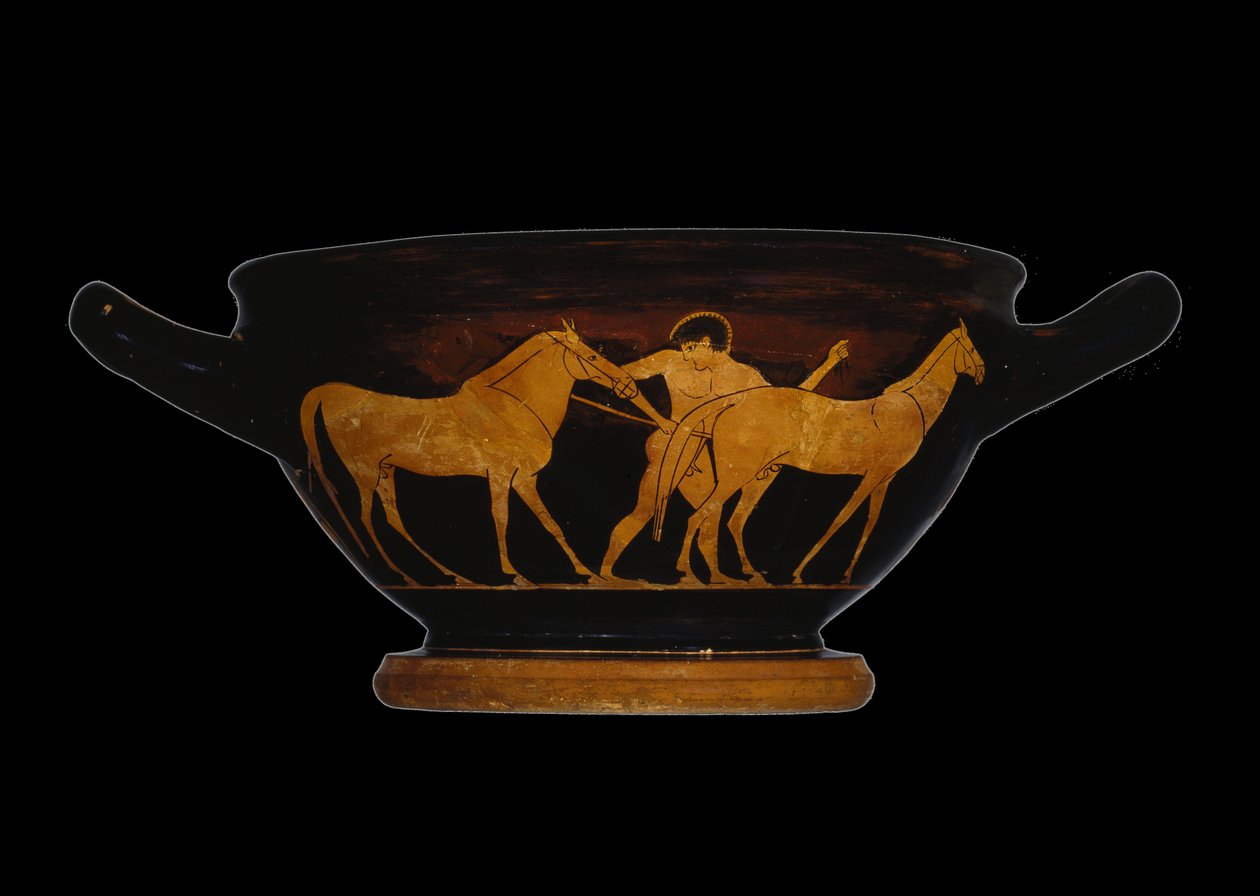 Attisch rotfiguriger Skyphos, Herakles und die Pferde des Diomedes darstellend von Greek