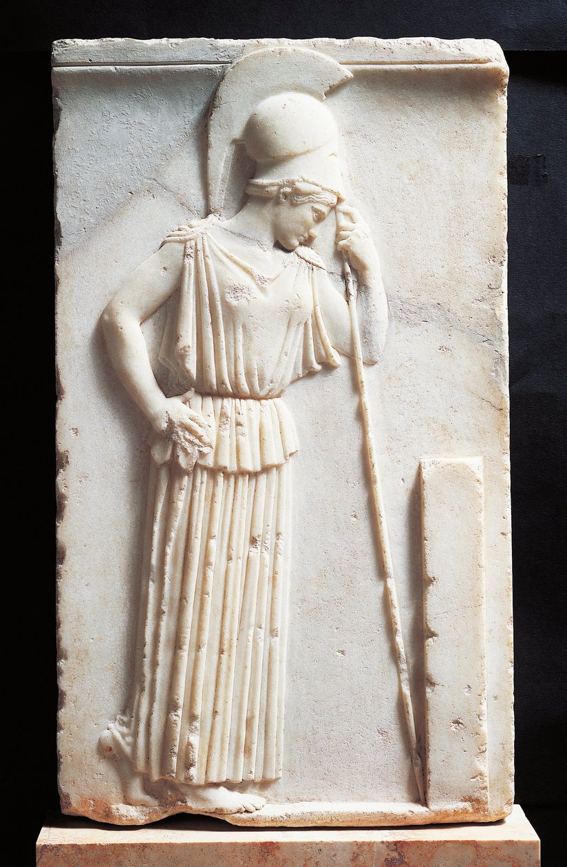 Relief, das die trauernde Athena vor einer Stele zeigt von Greek