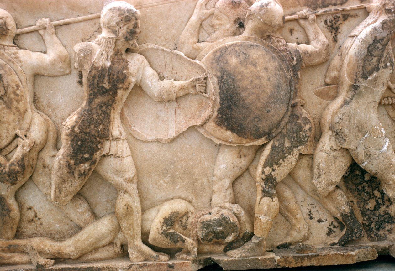 Kampf um den Körper des Patroklos, Fries aus dem Schatzhaus der Siphnier, ca. 525 v. Chr. von Greek