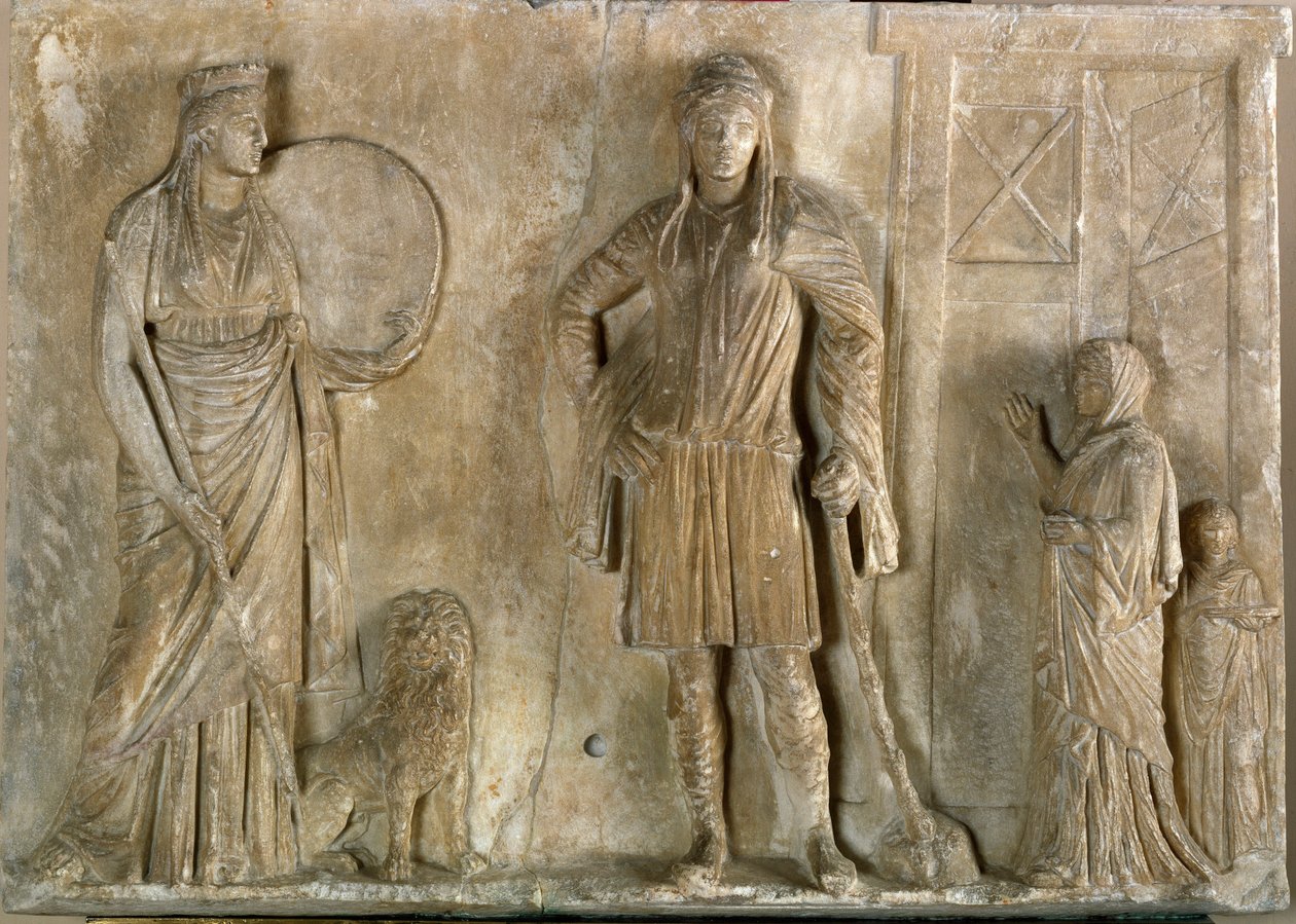 Griechische Kunst: „Phrygische Gottheiten Kybele und Attis, ihr Sohn und Geliebter“ von Greek