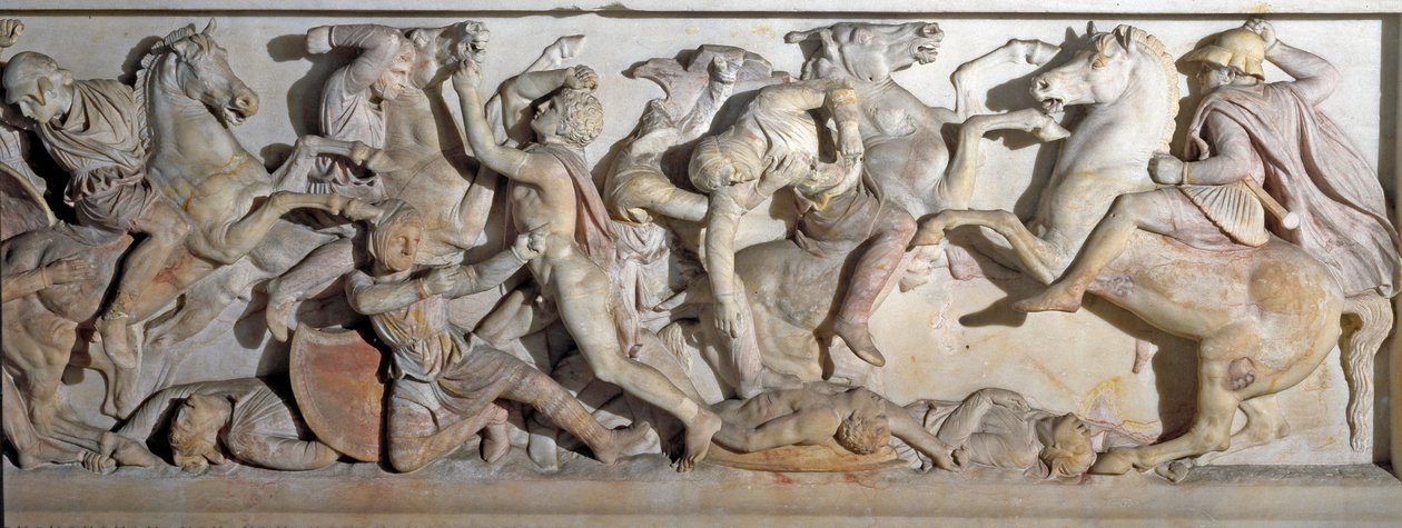 Griechische Kunst: Sarkophag Alexanders des Großen. Darstellung der Schlacht von Issos 333 v. Chr. von Greek