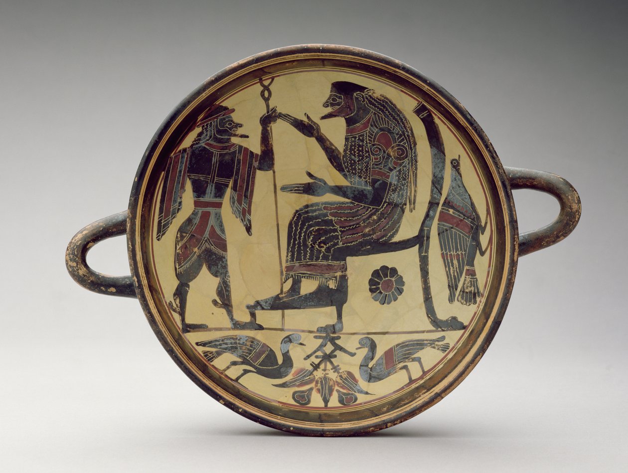 Lakonsiche Kylix-Schale mit Darstellung von Zeus und Hermes, ca. 550-530 v. Chr. von Greek