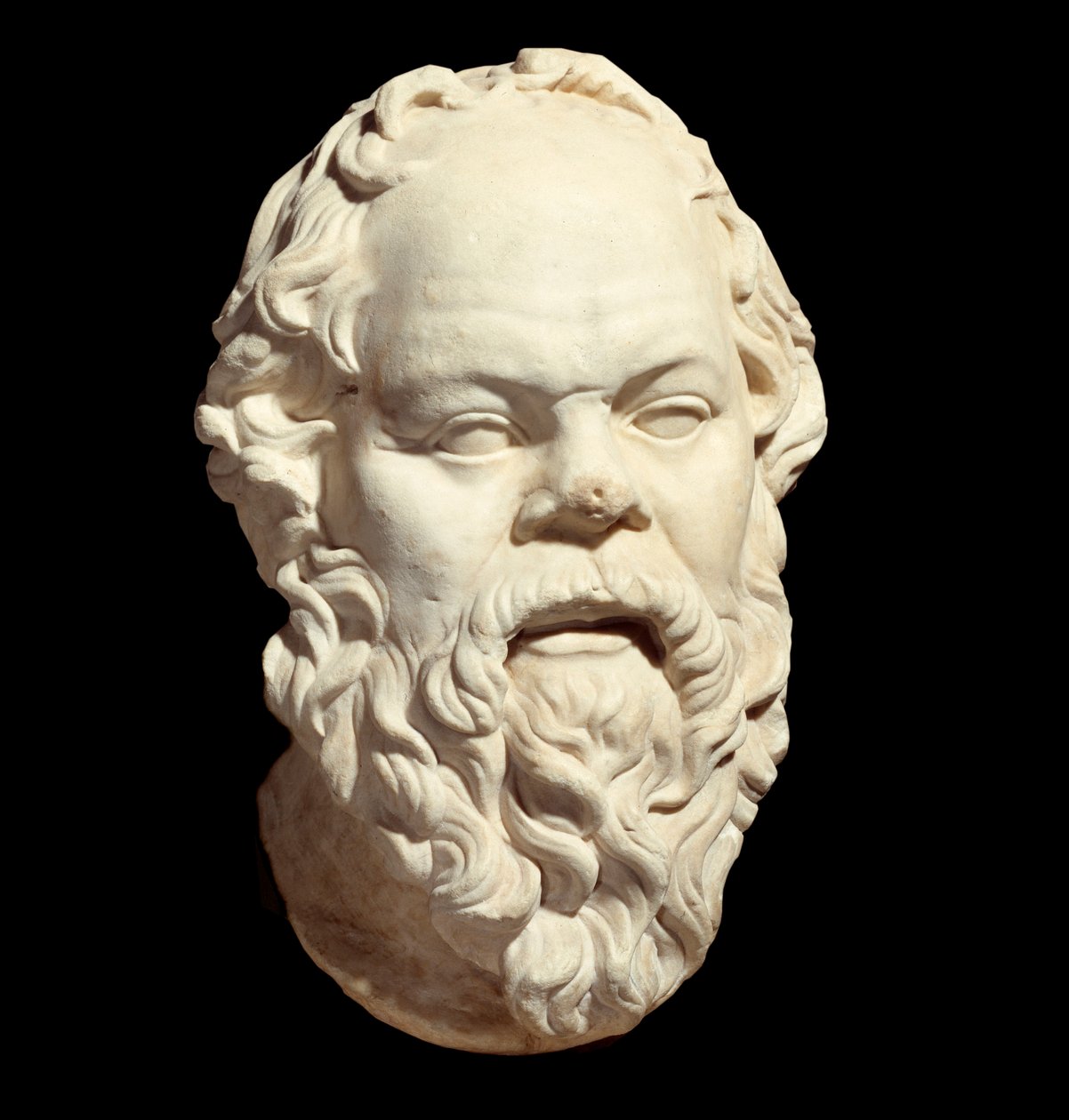 Marmorbüste des griechischen Philosophen Sokrates (470-399 v. Chr.) nach dem Original von Lysippos (um 330 v. Chr.), das das Pompeion von Athen schmückt. Paris, Louvre Museum von Greek or Roman
