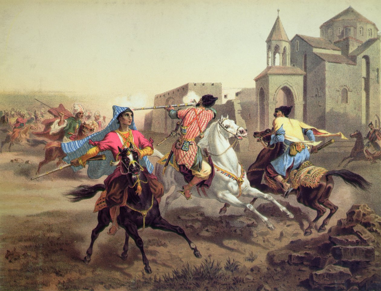 Scharmützel zwischen Persern und Kurden in Armenien, gedruckt von Alfred Leon Lemercier, Paris, ca. 1850-60 von Grigori Grigorevich (after) Gagarin