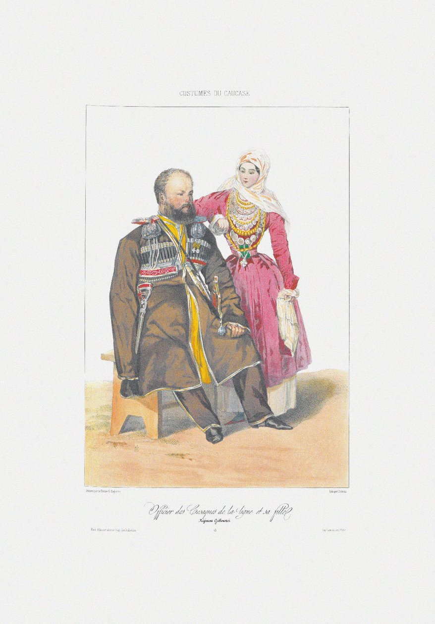 Terek-Kosake mit Tochter aus: Szenen, Landschaften, Sitten und Kostüme des Kaukasus, 1840 von Grigori Grigorevich Gagarin