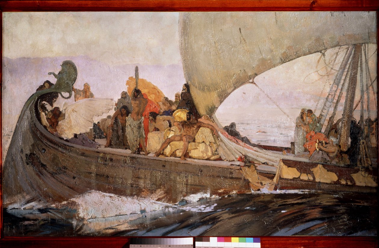 Eine Reise der Minoer. Einschiffung zur Fahrt vor Kreta von Grigori Grigoryevich Myasoedov