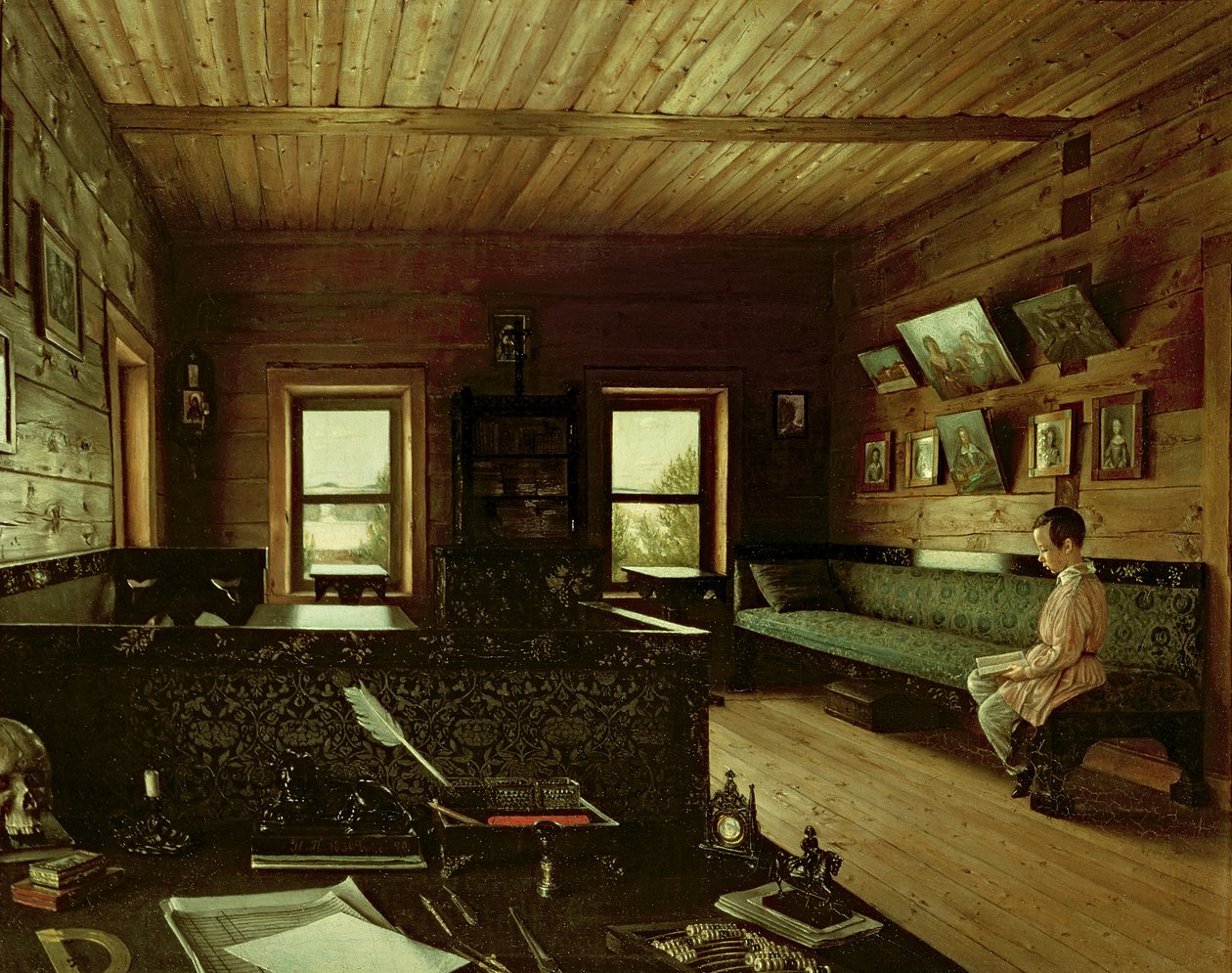 Das Arbeitszimmer im Haus von Nikolai Milyukov in Ostrovky, 1844 von Grigori Vasilievich Soroka