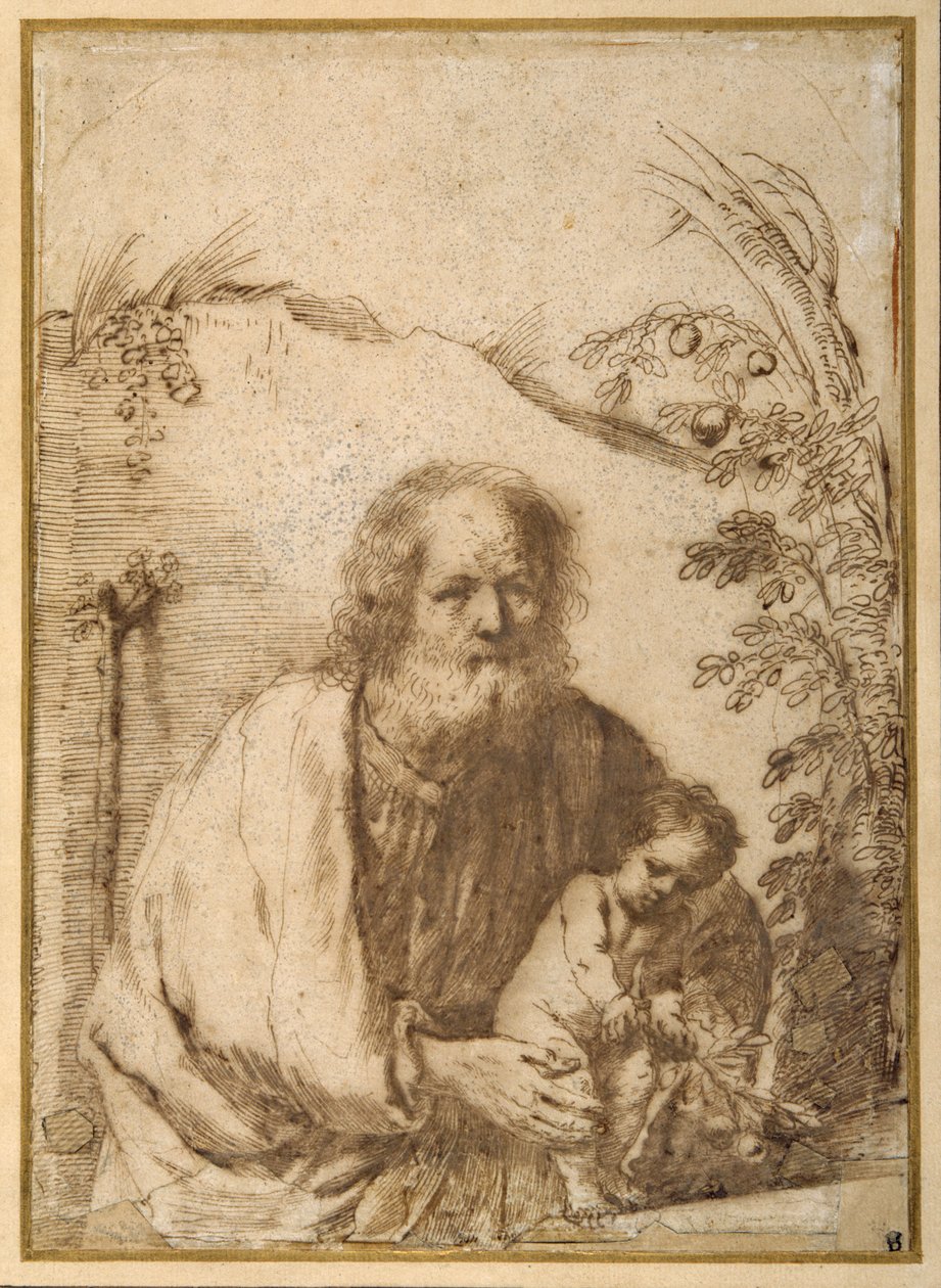 St. Joseph und das Jesuskind, einen Zweig eines Apfelbaums greifend von Guercino