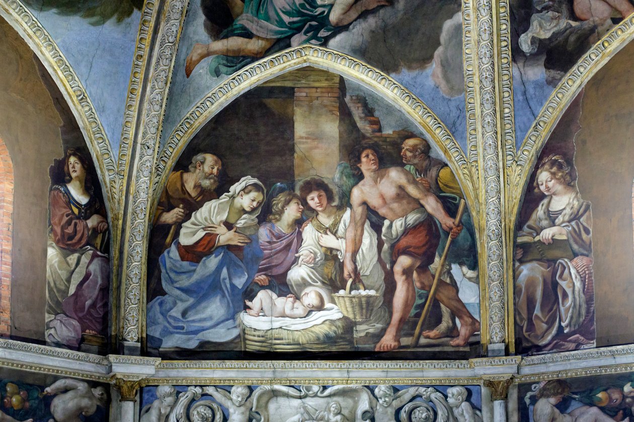 Fresko, das die Anbetung der Hirten darstellt von Guercino (1591-1666)