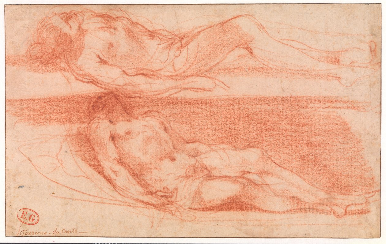 Zwei Studien eines liegenden halbnackten Mannes von Guercino