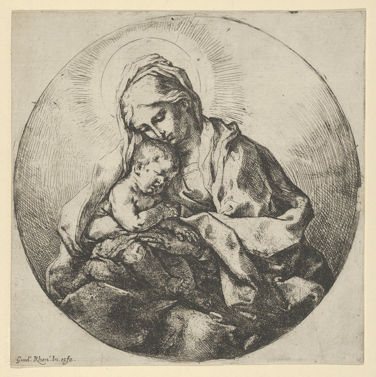 Die Jungfrau, die das Jesuskind hält, mit den Fingern ihrer rechten Hand verborgen, ca. 1600-1640 von Guido Reni
