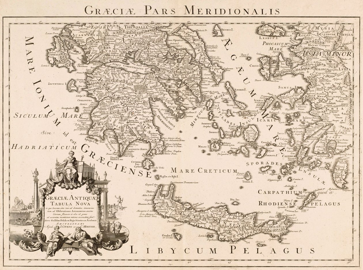 Karte des antiken Griechenlands und eines Teils der Türkei (Gravur) von Guillaume (after) Delisle
