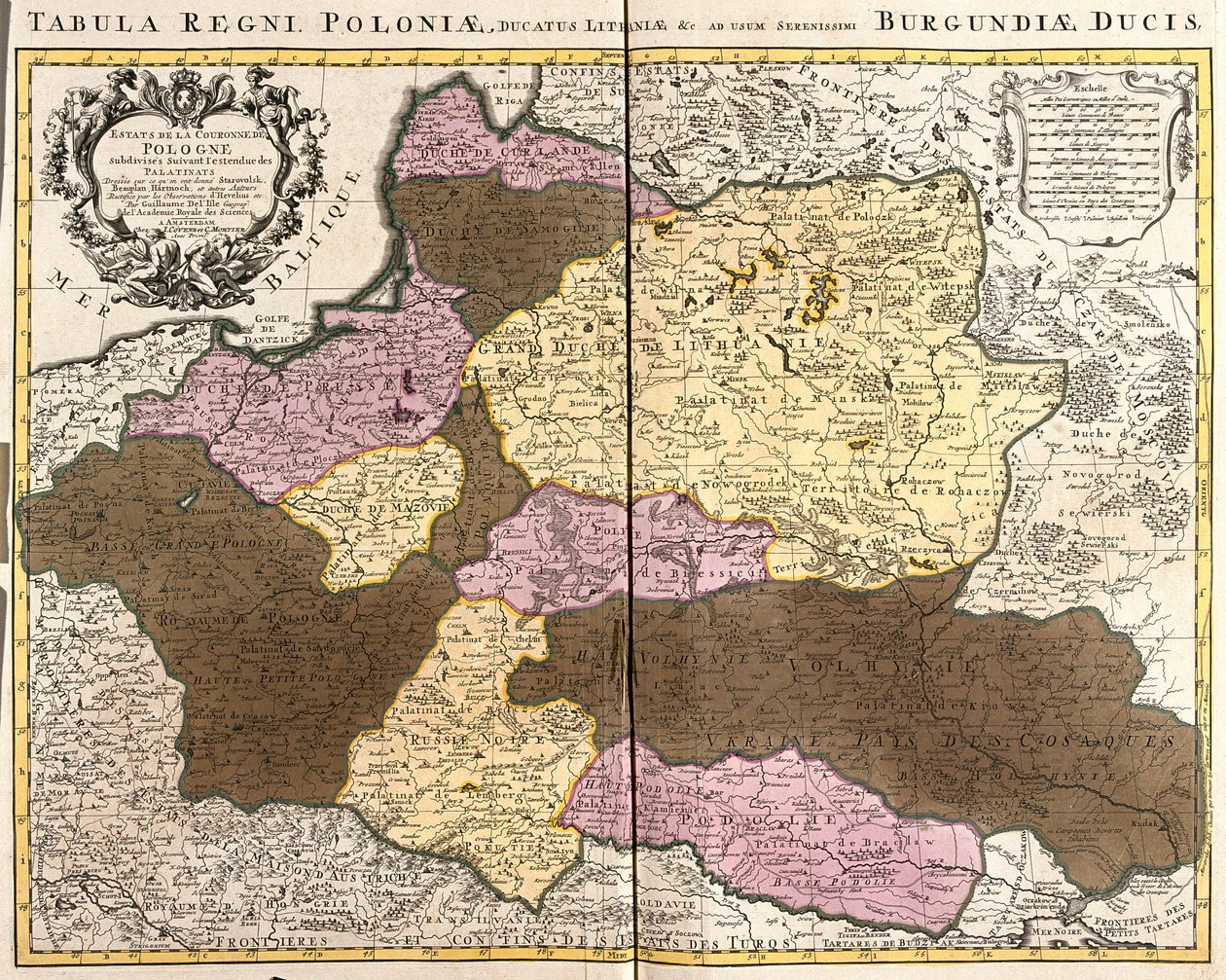Lettland (Kurland, West-Zemgale), Belarus, Ukraine (Oblast: Tscherkassy, Czernowitz, Dnipropetrowsk, Iwano-Frankiwsk, Cherson, Chmelnyzkyj, Kiew, Kirowohrad, Lwiw, Mykolajiw, Riwne, Ternopil, Winnyzja, Wolyn, Transkarpatien, Schytomyr), Polen (Woiwodschaft von Guillaume Delisle