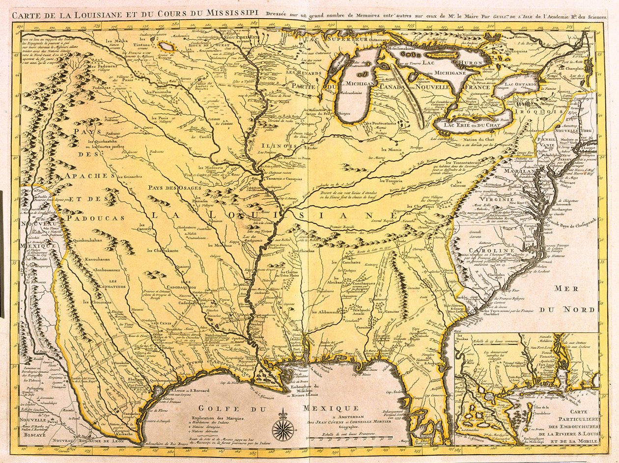 Karte von Louisiana (USA) und dem Mississippi River von Guillaume Delisle