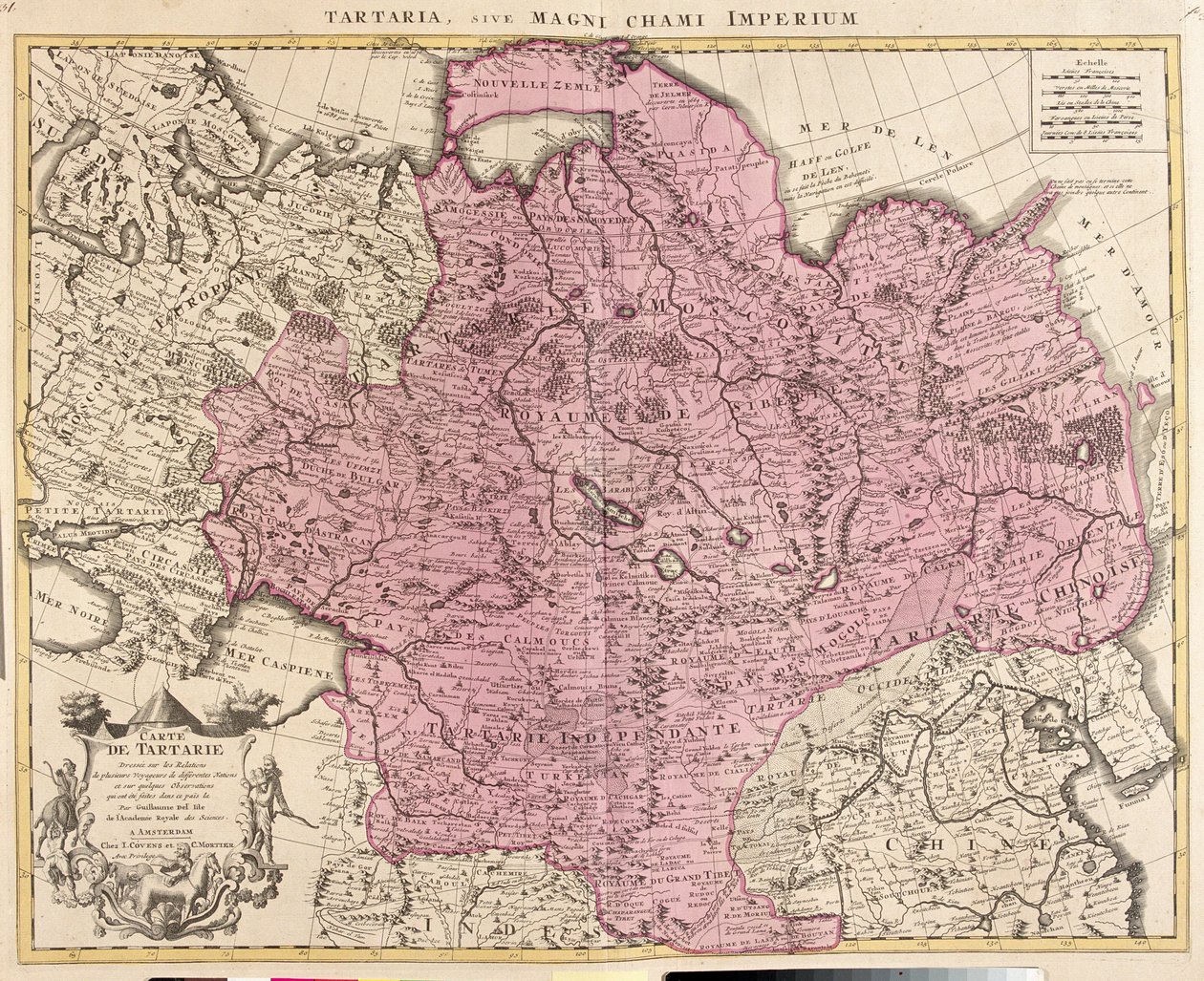 Karte von Tartaria (Zentralasien, Sibirien, Turkestan, Mongolei und Mandschurei) (Radierung) von Guillaume Delisle