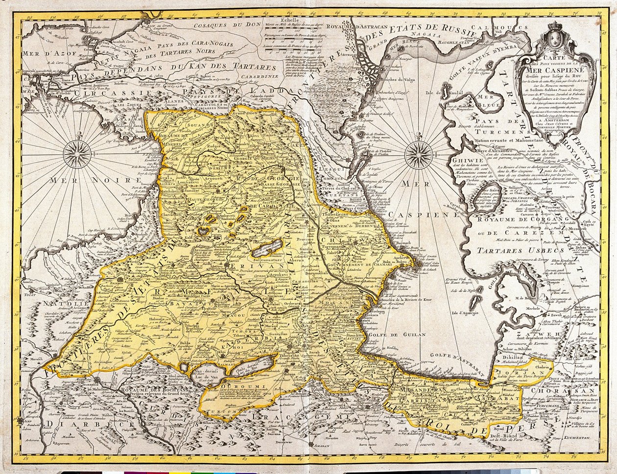 Karte der Nachbarländer des Kaspischen Meeres (Russland, Armenien, Persien, Kasachstan, Turkmenistan) (Radierung) von Guillaume Delisle