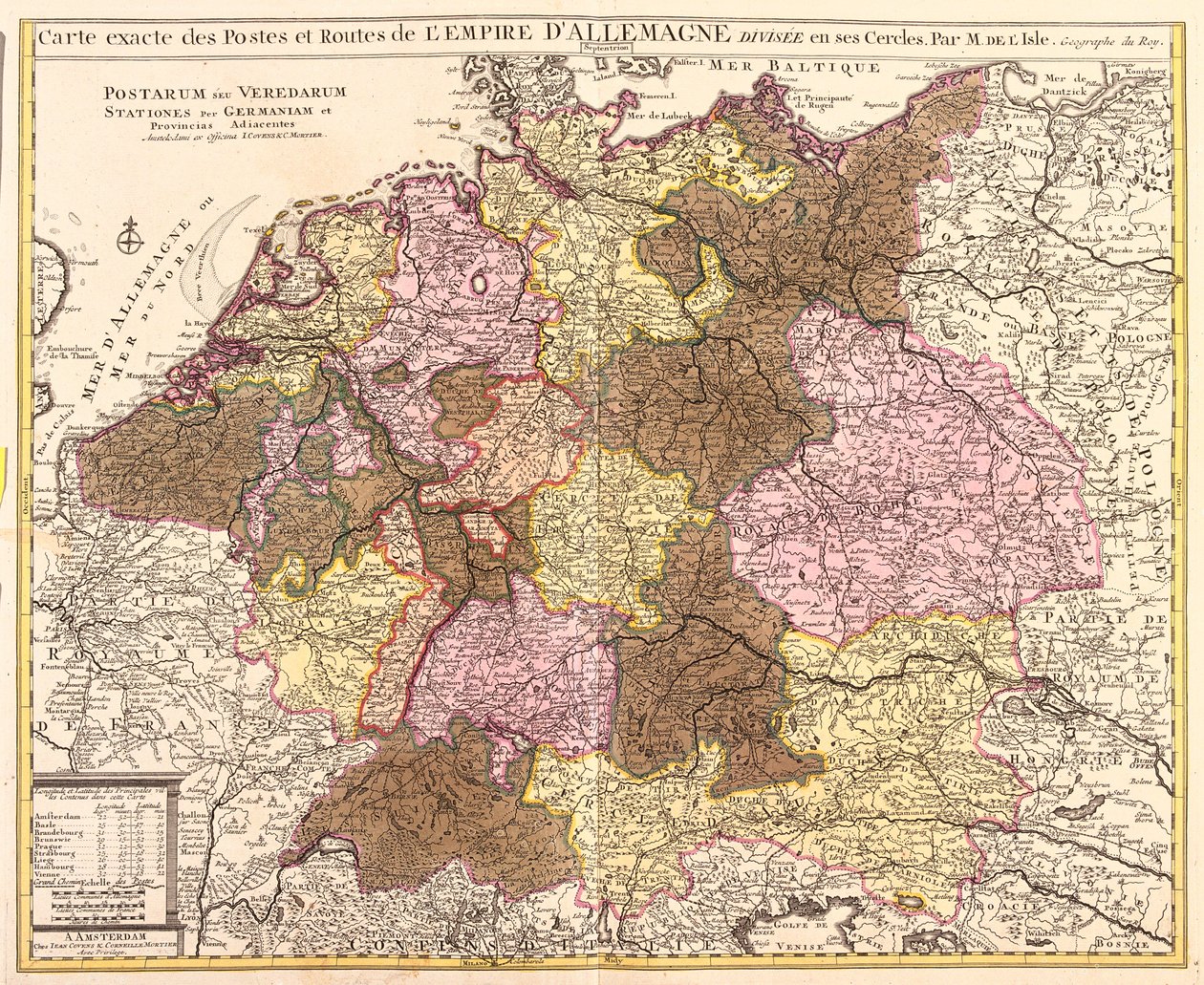 Karte der Straßen und Posten Deutschlands (Radierung) von Guillaume Delisle