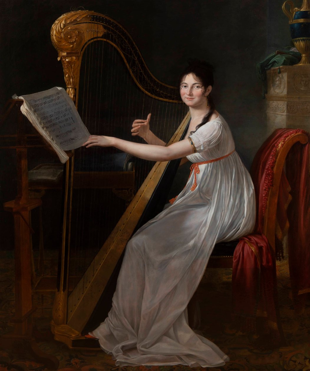 Porträt von Adèle Papin beim Harfespielen von Guillaume Guillon Lethière