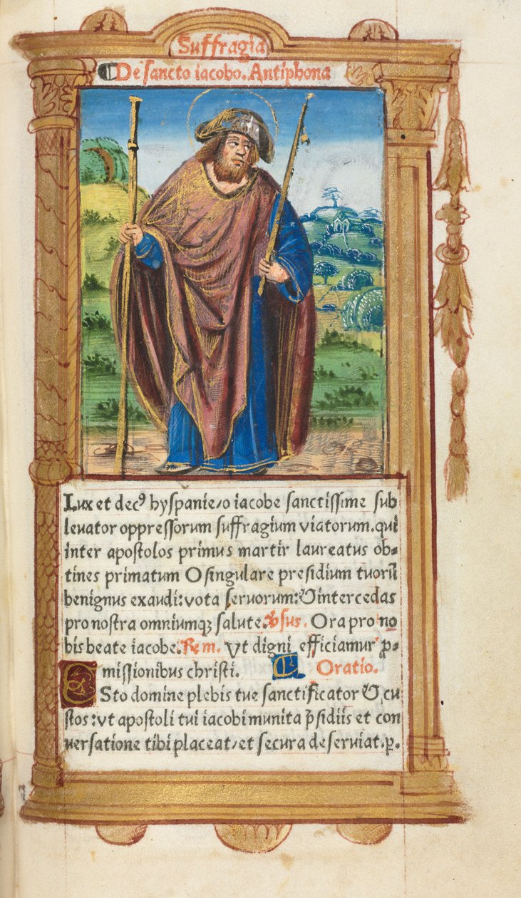 Gedrucktes Stundenbuch (Gebrauch von Rom): fol. 100r, St. Jakobus der Ältere von Guillaume Le Rouge