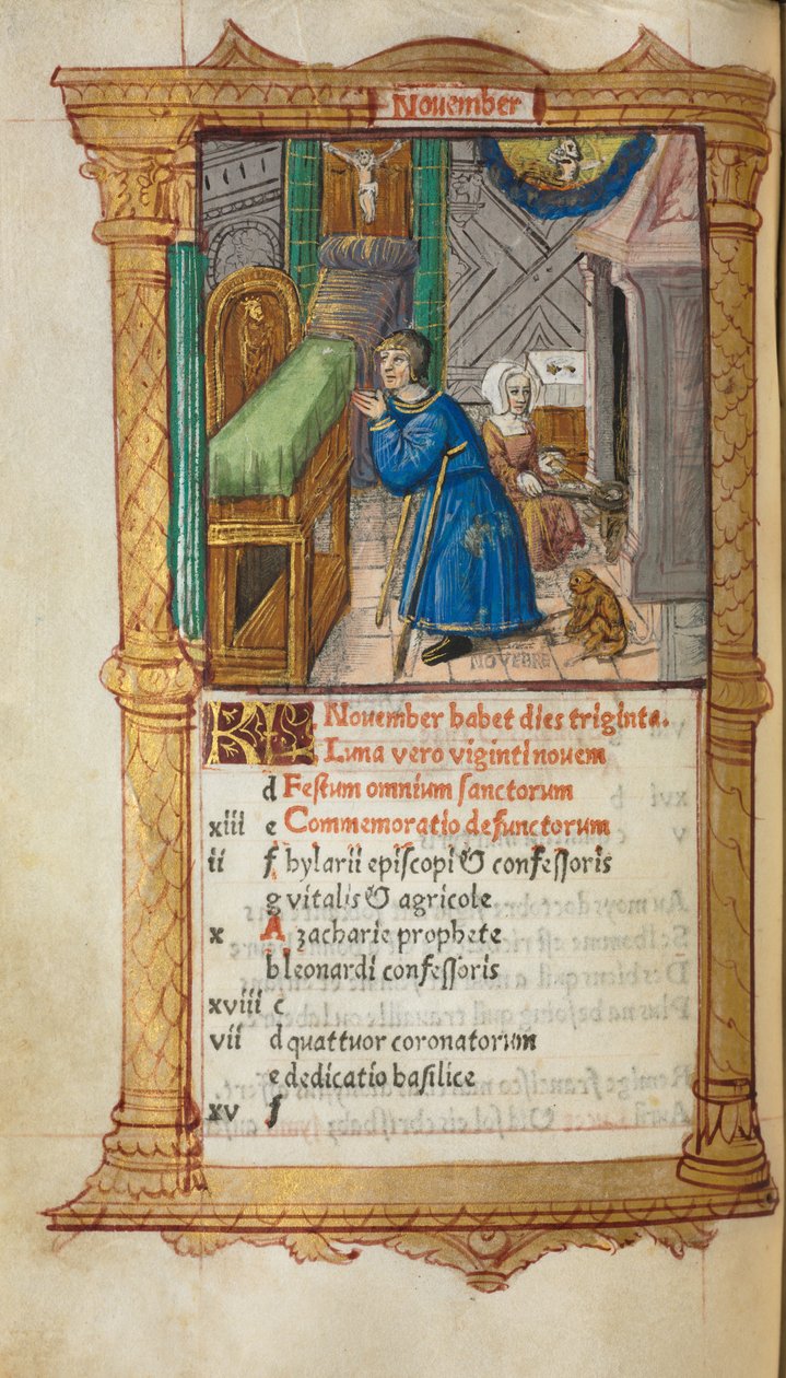 Gedrucktes Stundenbuch (Gebrauch von Rom): fol. 12v, November Kalenderseite von Guillaume Le Rouge