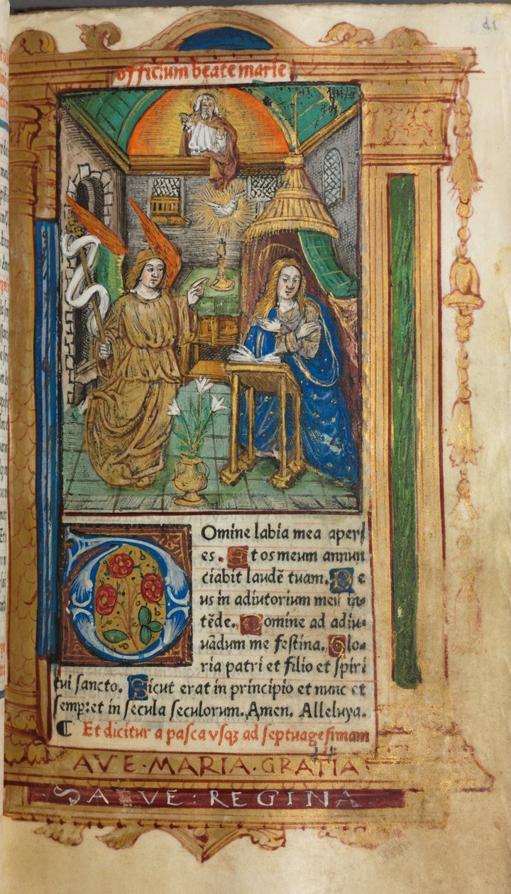 Gedrucktes Stundenbuch (Gebrauch von Rom): fol. 25r, Die Verkündigung von Guillaume Le Rouge