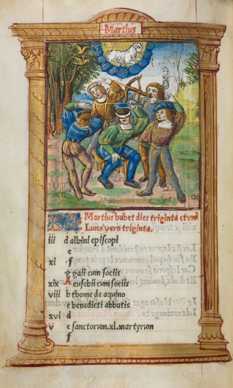 Stundenbuch (Gebrauch von Rom): fol. 4v, März Kalenderillustration von Guillaume Le Rouge