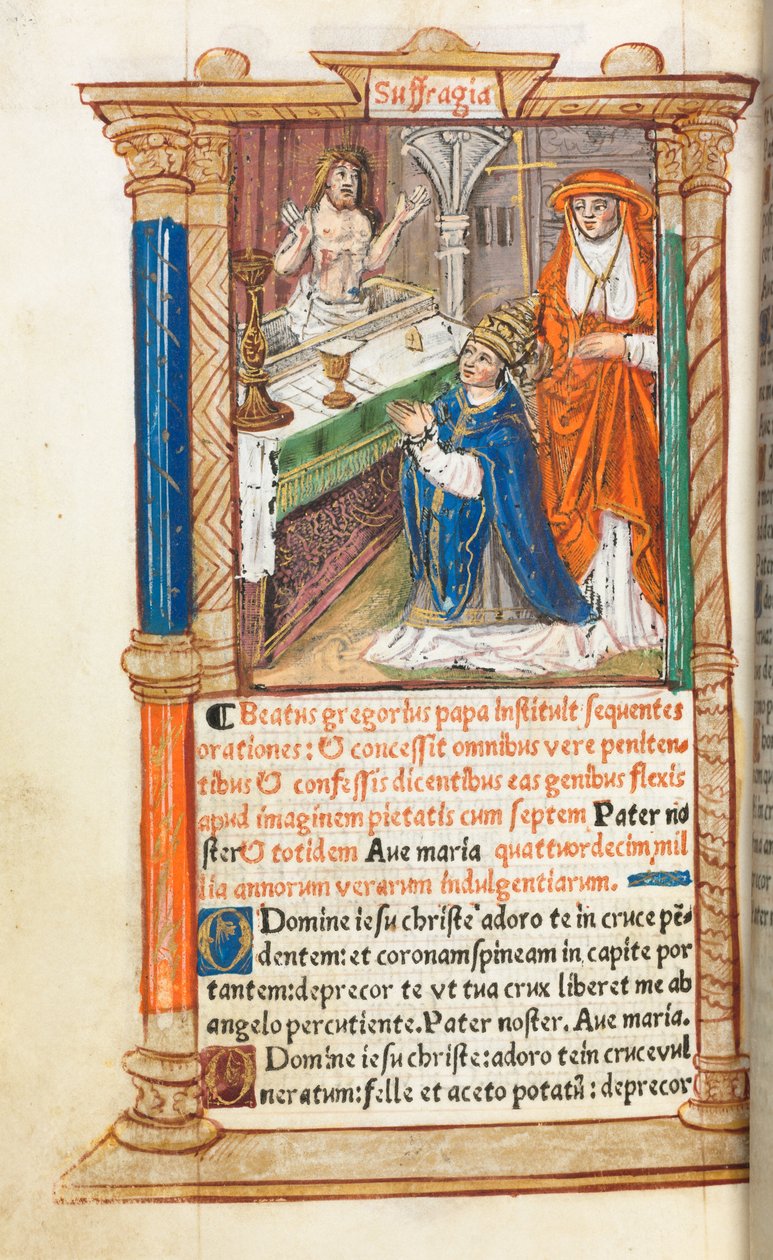 Gedrucktes Stundenbuch (Gebrauch von Rom): fol. 96v, Messe von St. Gregor von Guillaume Le Rouge