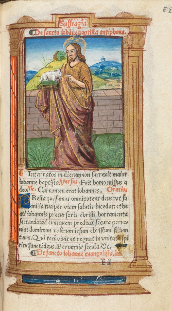 Gedrucktes Stundenbuch (Gebrauch von Rom): fol. 98r, St. Johannes der Täufer von Guillaume Le Rouge