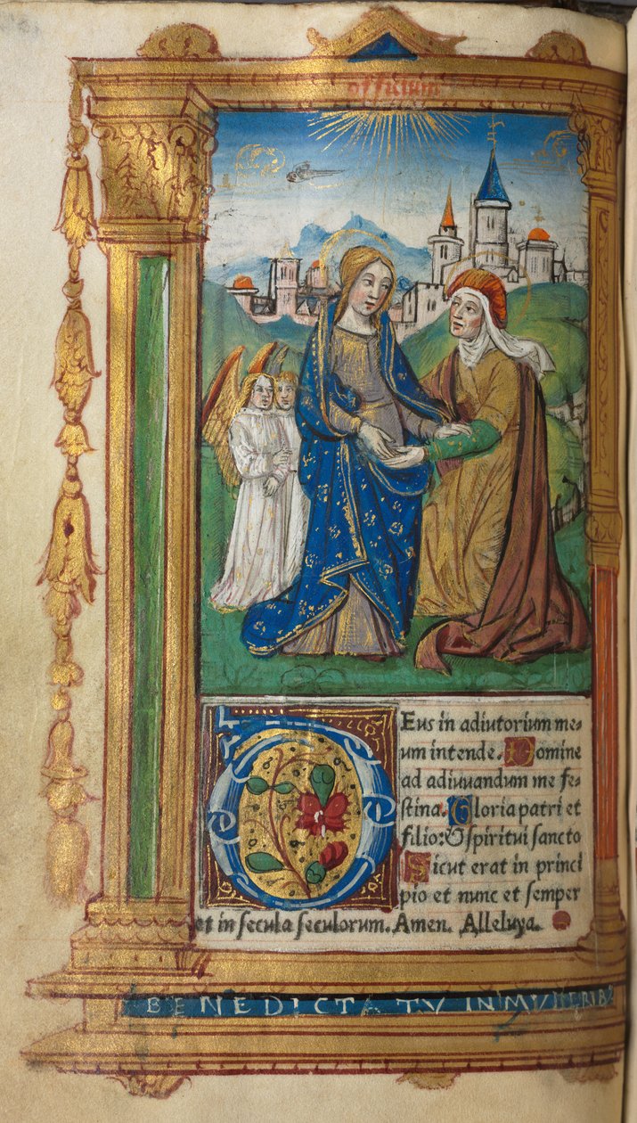 Gedrucktes Stundenbuch Gebrauch von Rom: fol.29v, Die Heimsuchung, 1510 von Guillaume Le Rouge