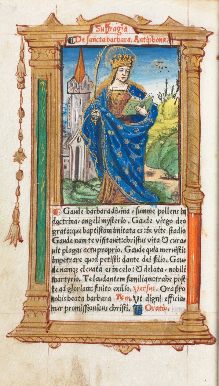 Gedrucktes Stundenbuch Gebrauch von Rom: fol. 110v, St. Barbara, 1510 von Guillaume Le Rouge