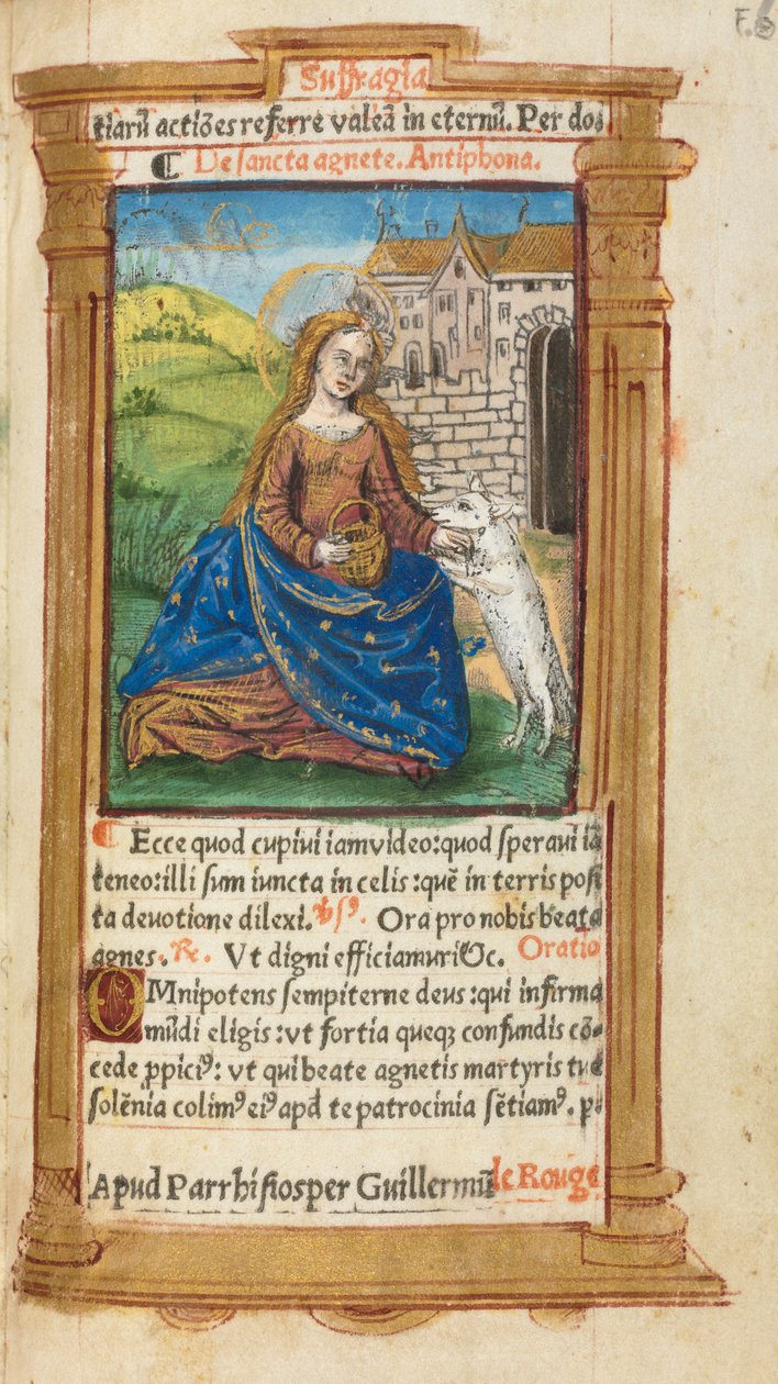 Gedrucktes Stundenbuch Gebrauch von Rom: fol. 112r, St. Agnes, 1510 von Guillaume Le Rouge