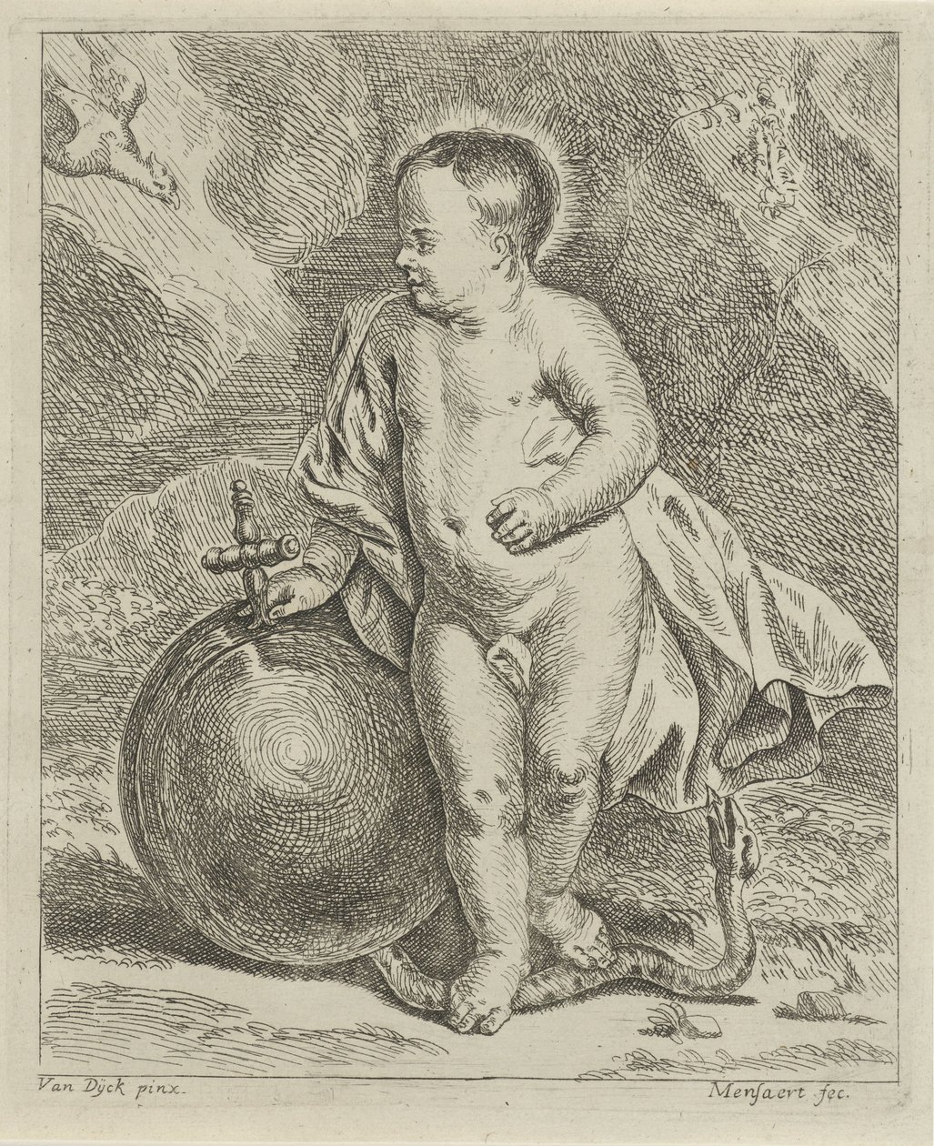 Christuskind mit Weltkugel und Schlange von Guillaume Pierre Mensaert