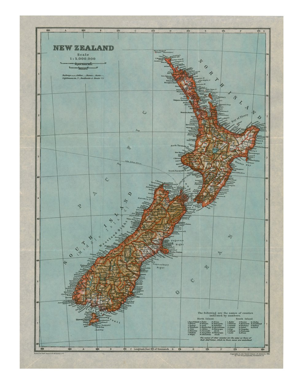Karte von Neuseeland, ca. 1910 von Gull Engraving Company