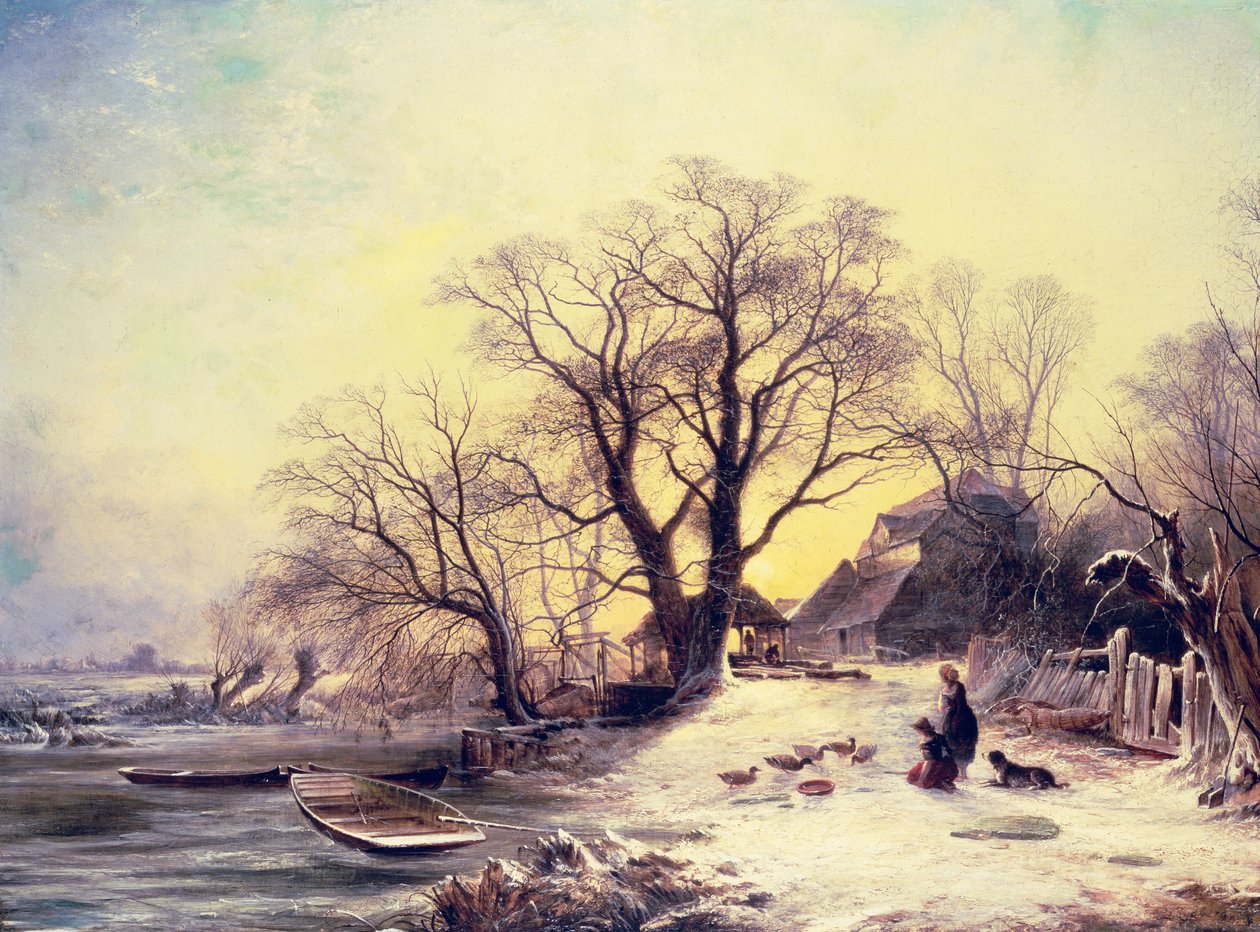 Figuren vor einem Cottage im Winter von Gustaf Fredrik Rydberg