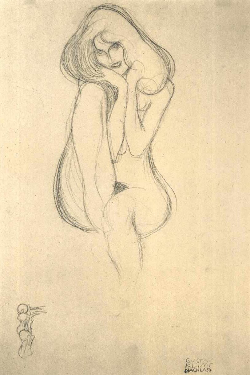 Sitzender Frauenakt von vorne von Gustav Klimt