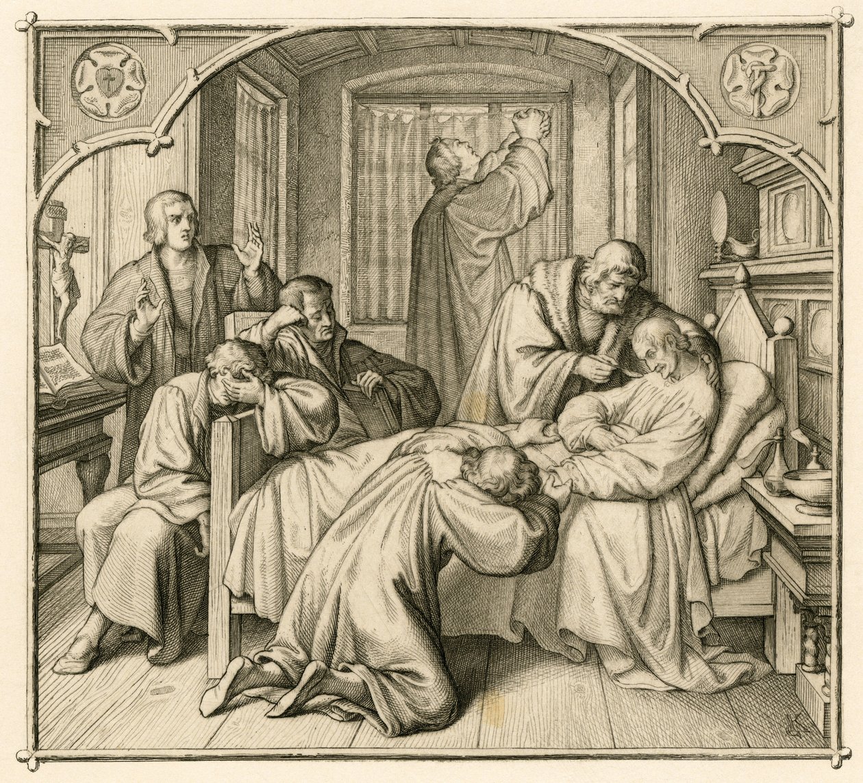 Luthers Freund Philipp Melanchthon (1497-1560) ist sehr krank und daher betet Luther für seine Genesung von Gustav Ferdinand Leopold Konig