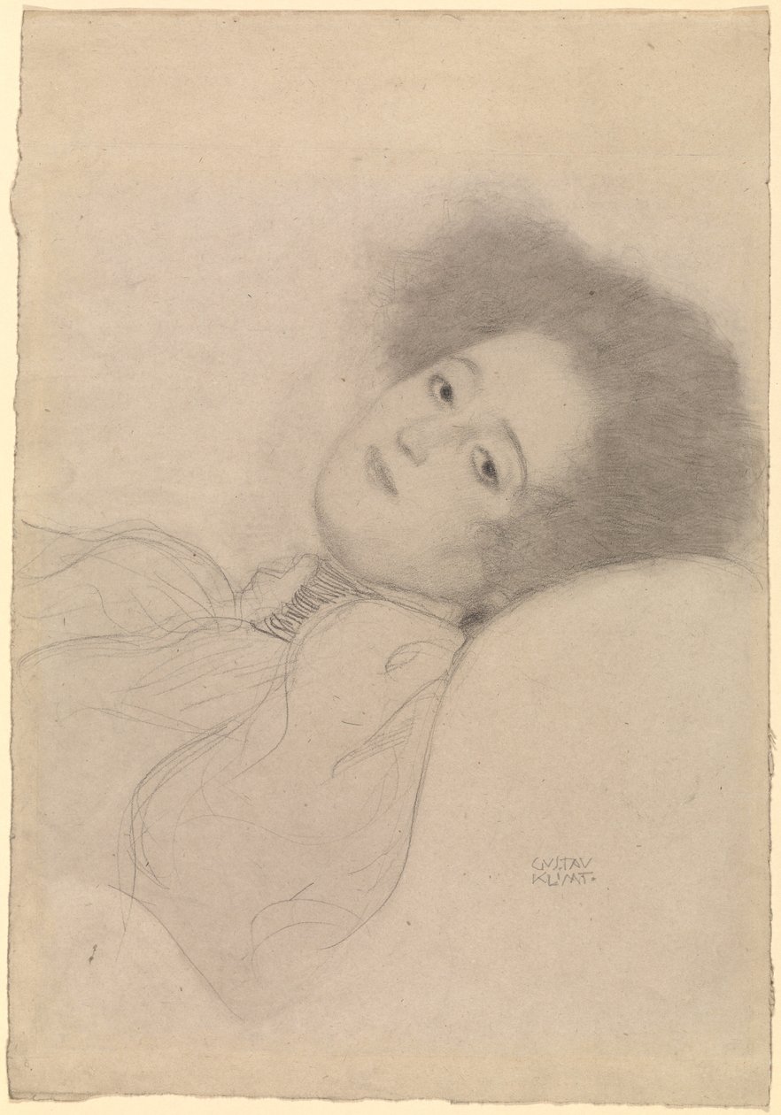 Porträt einer jungen Frau im Liegen von Gustav Klimt