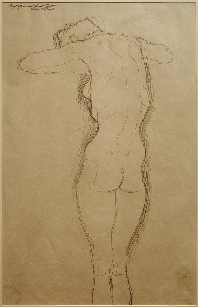 Stehender Rückenakt, die Arme horizontal gebeugt (Studie) von Gustav Klimt
