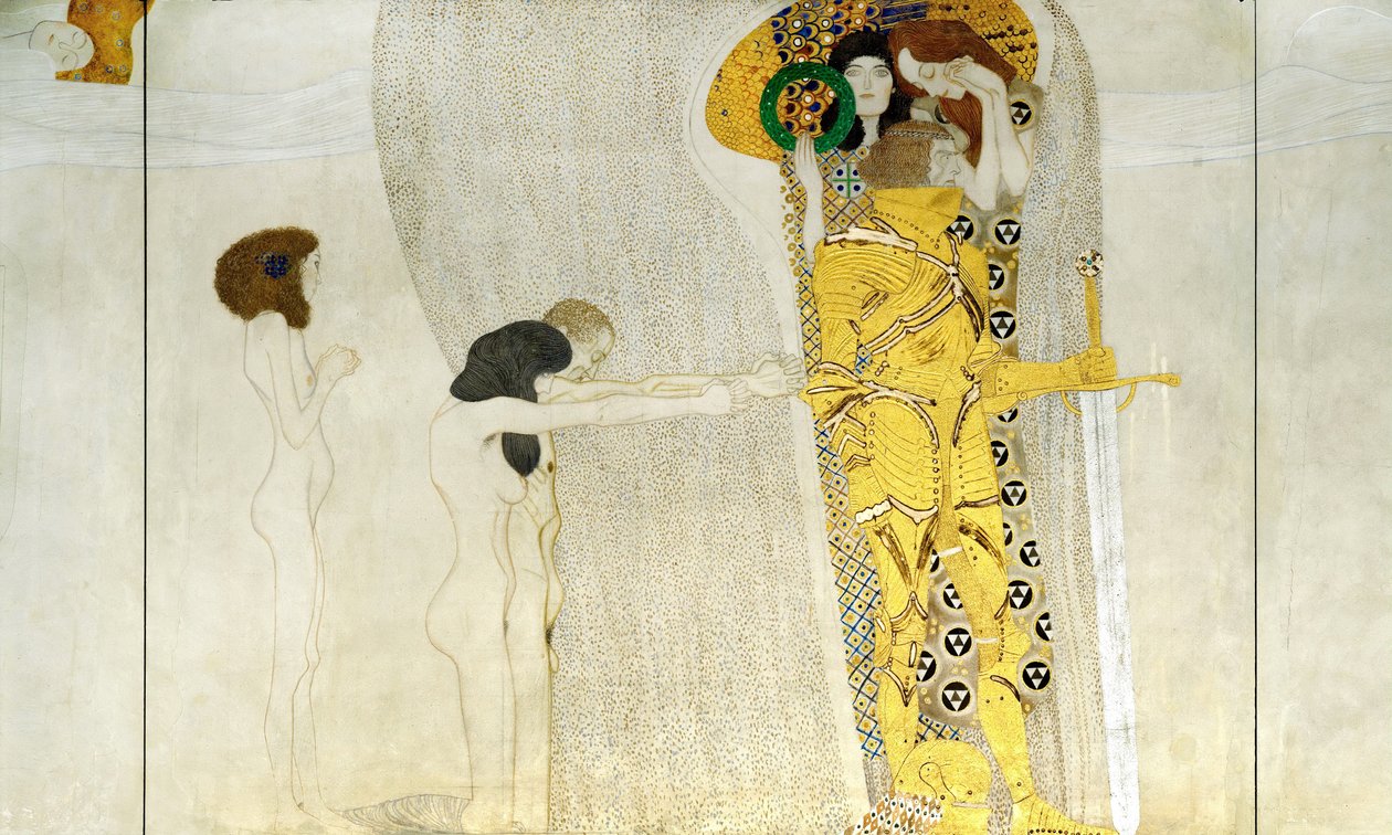 Der Beethovenfries, (Detail): Ritter in glänzender Rüstung, 1902 von Gustav Klimt