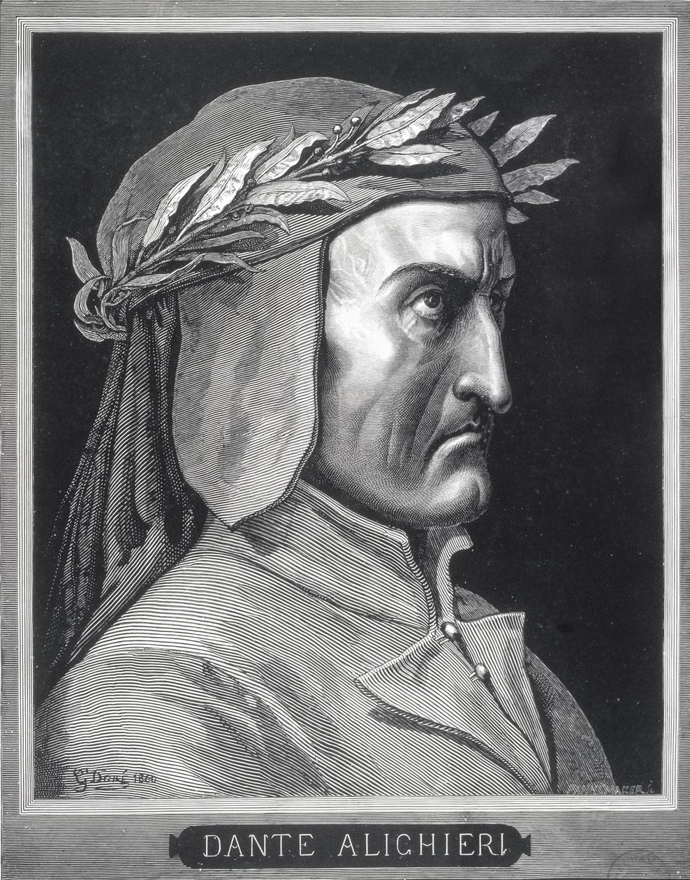 Porträt von Dante Alighieri (1265-1321), 1860, graviert von Stephane Pannemaker, Frontispiz aus 