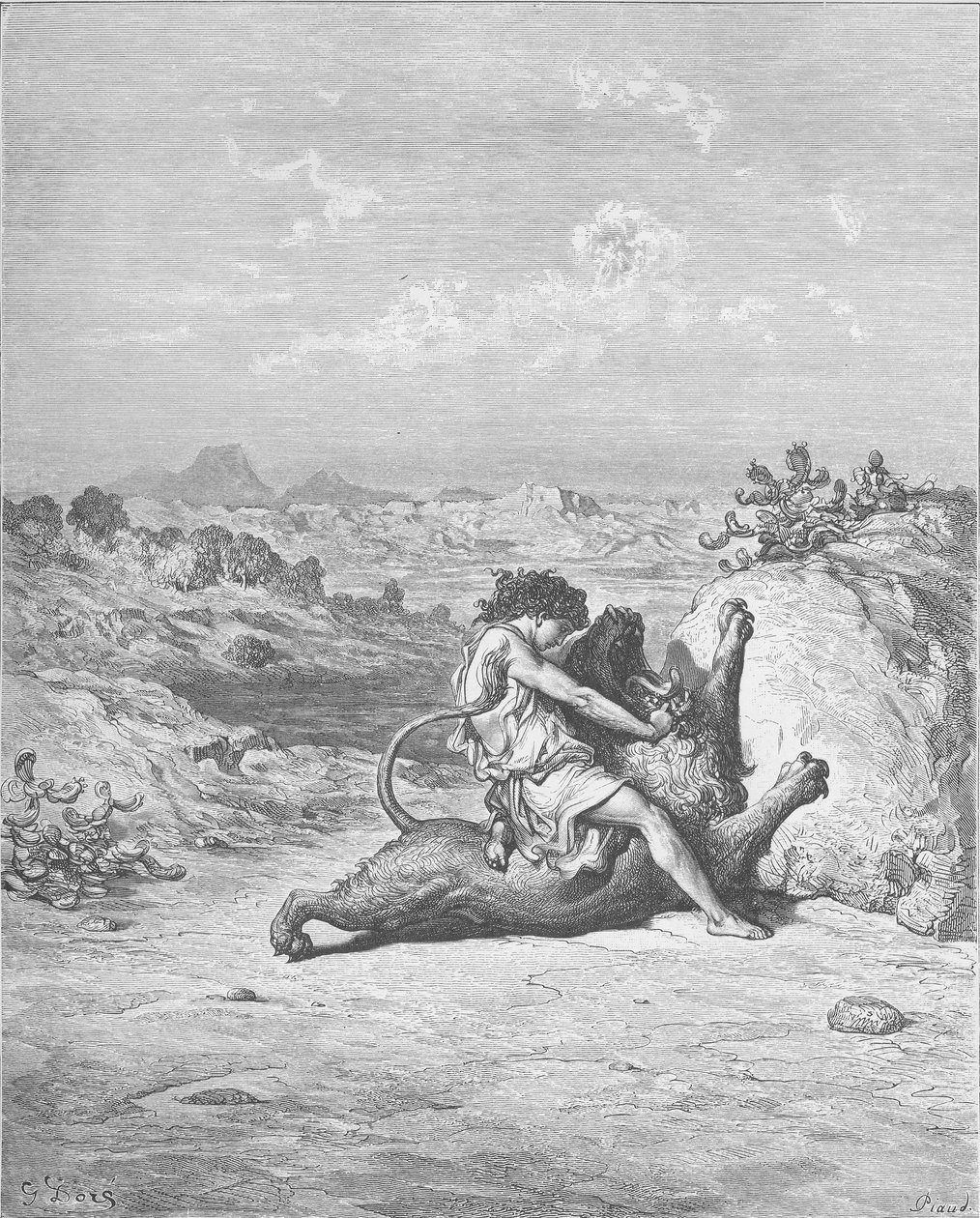 Samson erschlägt einen Löwen von Gustave Dore