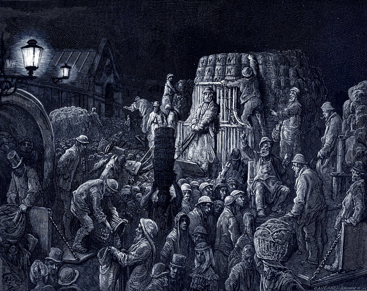 Viktorianisches London - Covent Garden Markt von Gustave Dore