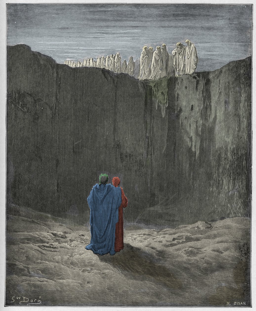 Purgatorio, Gesang 3: Die Gesellschaft der Seelen auf der Klippe (Illustration aus Die Göttliche Komödie von Dante Alighieri, 1885) von Gustave after Dore