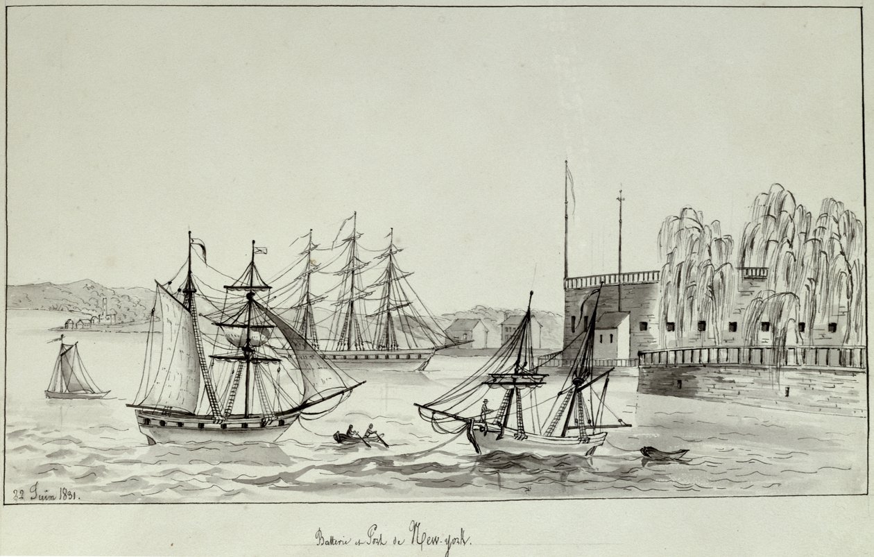 Die Batterie und der Hafen von New York, 1831 von Gustave de Beaumont