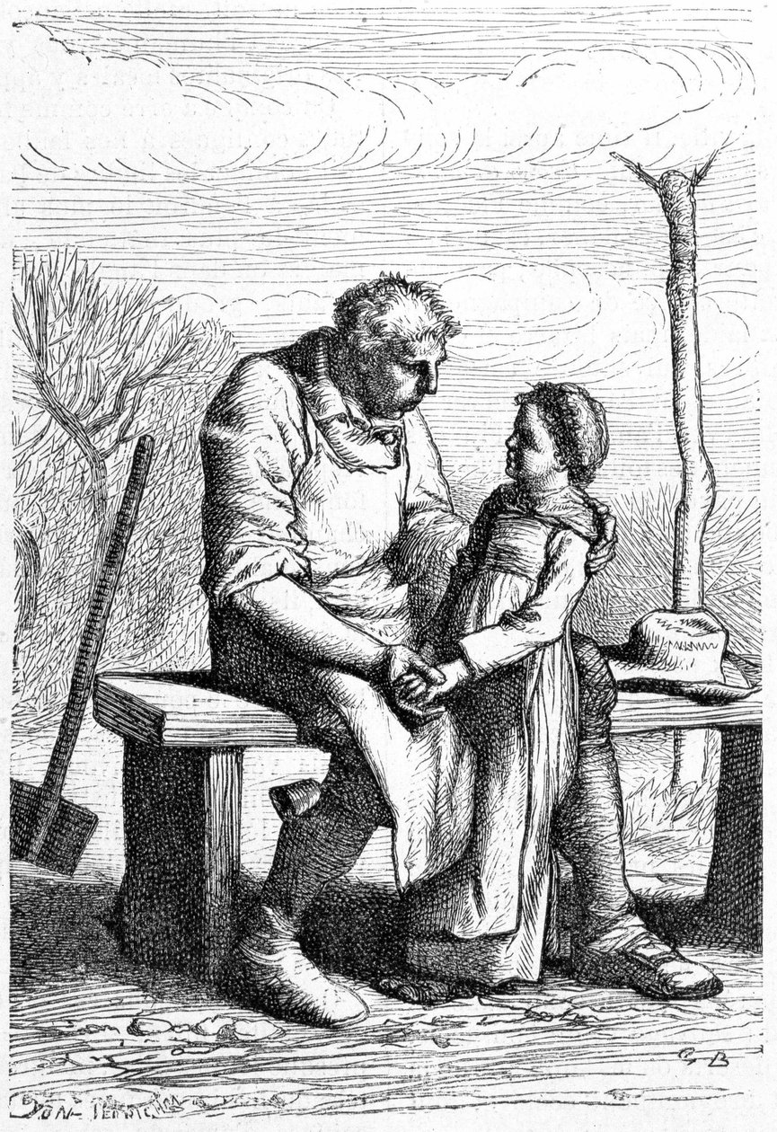 Cosette und Jean Valjean - in „Les Misérables“ von Victor Hugo, ill. von Brion, ed. Hetzel und Lacroix von Gustave Brion