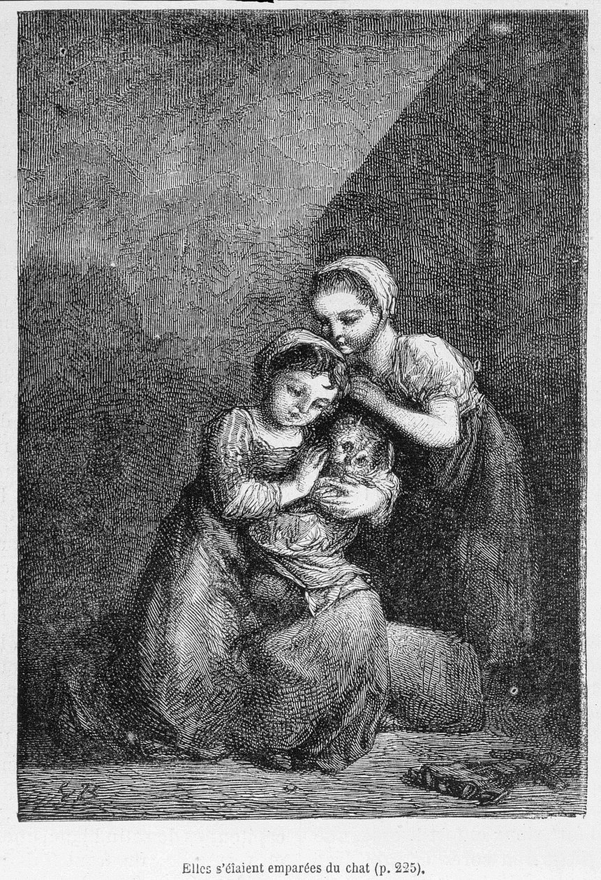 Cosette und ihre Freundin und die Katze - in „Les Misérables“ von Victor Hugo, ill. von Brion, ed. Hetzel und Lacroix von Gustave Brion